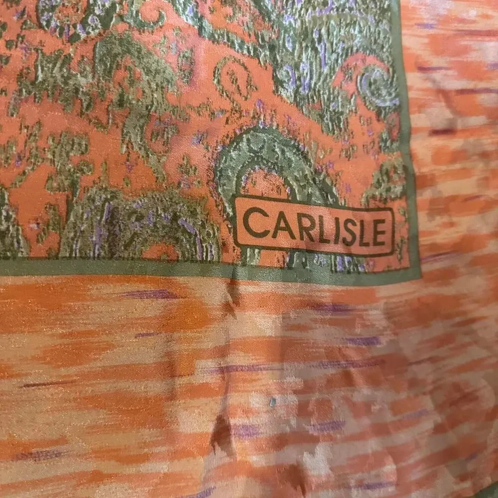 Carlisle Designer Peach and Green Pure Silk Chiffon Scarf